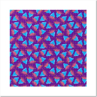 Gum Root Flowers Pattern | Sky Blue and Purple Color Palette Posters and Art